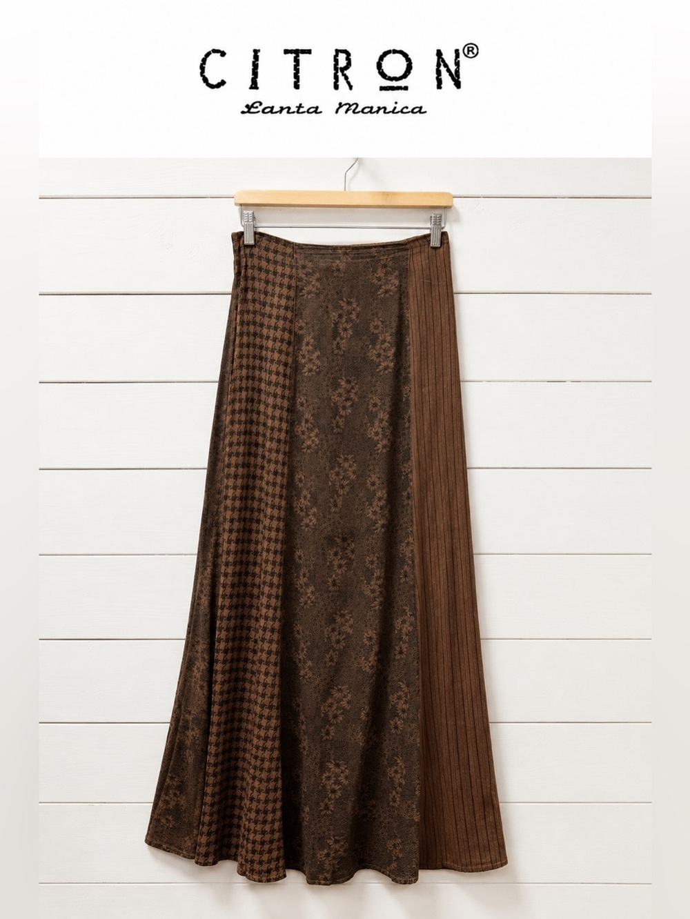 Citron Santa Monica Vintage Brown Patchwork Maxi Skirt โ Size M